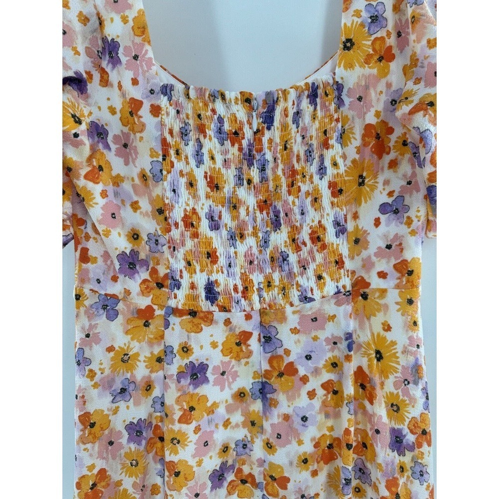 BCBGeneration Dress Floral Midi Size 8 Square Neck Puff Sleeve Cottage Modest - Picture 4 of 12